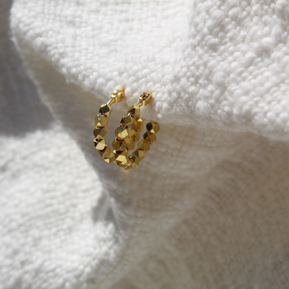 Gold Toned Beaded Hoop Earrings - Picture 3 of 6